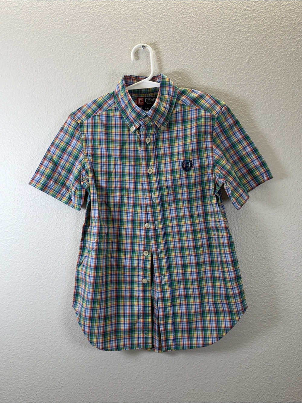Chaps Plaid Short-Sleeve Button-Down Shirt - Blue, Green, Yellow, Red